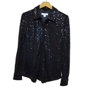 Womens Sequin Glitter Shiny Button Down Shirt Ladies Clubwear Party Tops Blouse